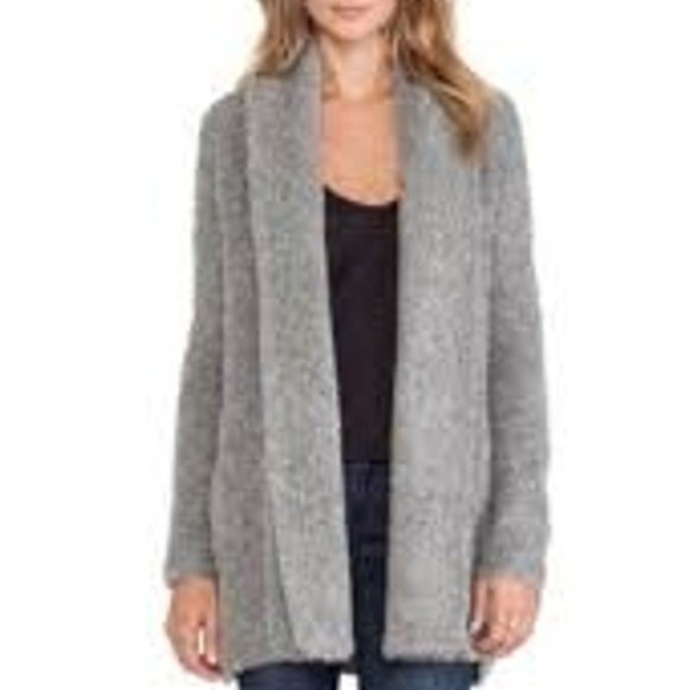 Joie Solome Boucle Shawl Collar Cardigan Acrylic/Wool Mix Gray - See Measurement